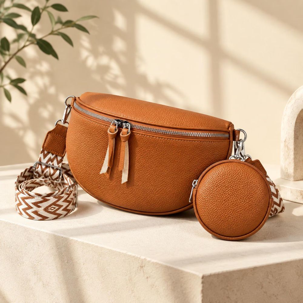Curved Leather Belt Bag handbag by Feel N Flow