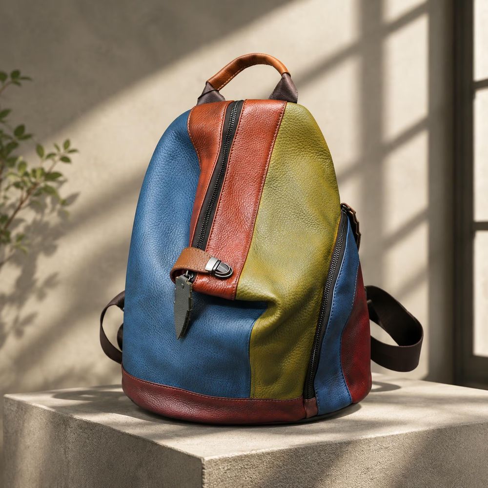 Colorblock Leather Backpack handbag by Feel N Flow